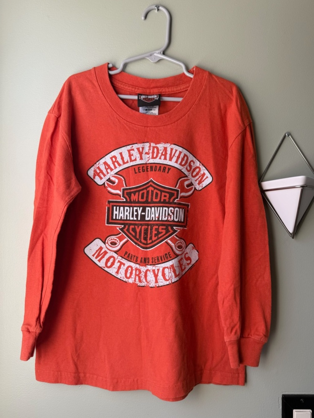 Harley-Davidson Orange Crewneck Tee with Distressed Logo